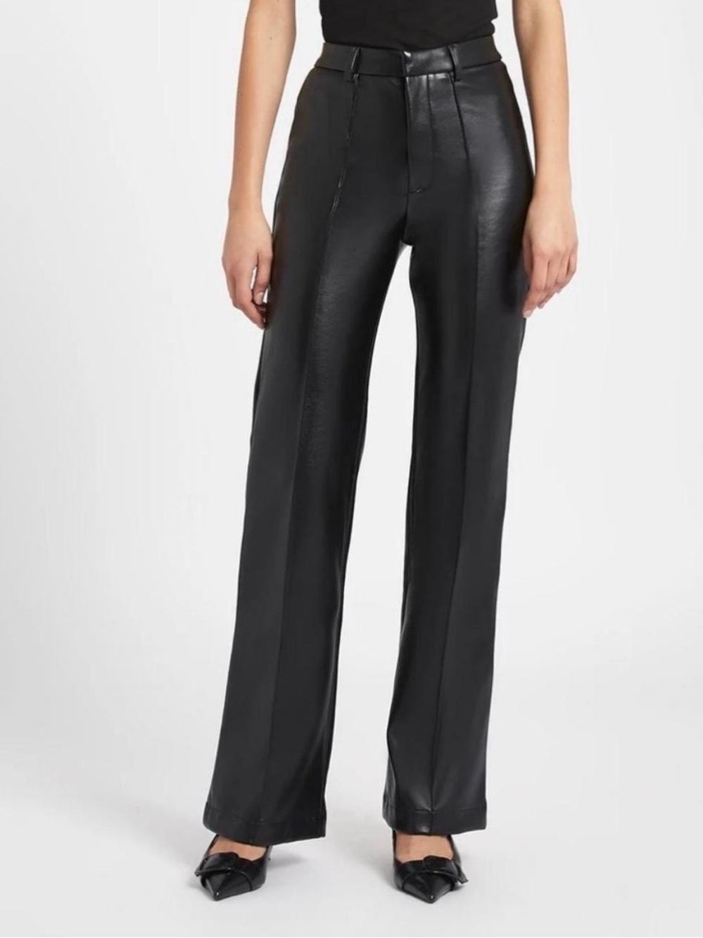 BOA Because of Alice Faux Leather Wide Leg Pants Black High Rise XS